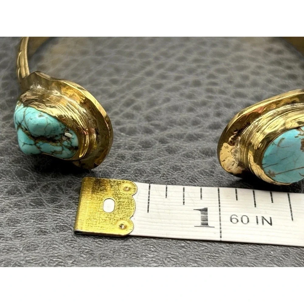 Cleobella Blue Turquoise Stone Mermaid Scale Pattern Cuff Bracelet 7.25